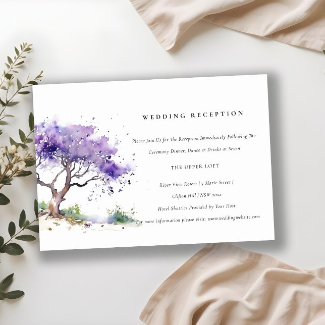 Lilac Watercolor Jacaranda Tree Wedding Empfang Begleitkarte (Von Creator hochgeladen)