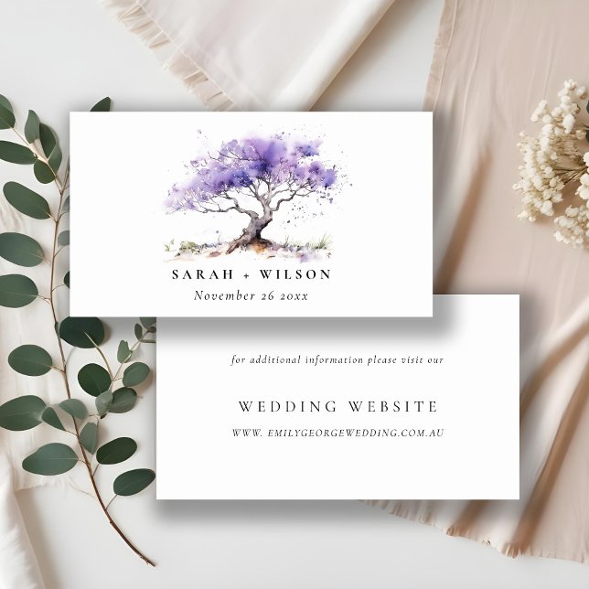 Lilac Watercolor Jacaranda Tree Wedding Website Begleitkarte (Von Creator hochgeladen)