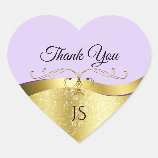 Lilac Wavy Gold mit Monogram Herz-Aufkleber (Vorderseite)