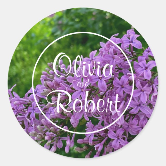 Lilac Wedding lila Lavendel Runder Aufkleber (Vorderseite)