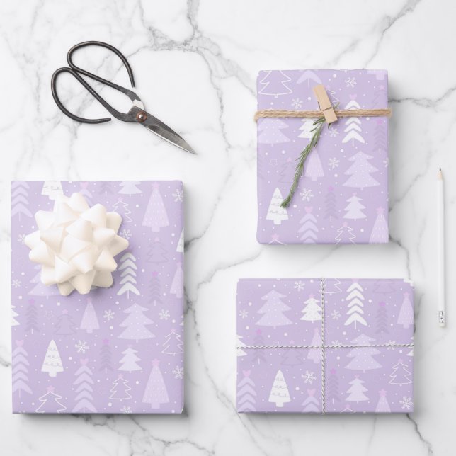 Lilac Weihnachtsbäume Weihnachtsbäume Weihnachtsbl Geschenkpapier Set (Vorderseite)