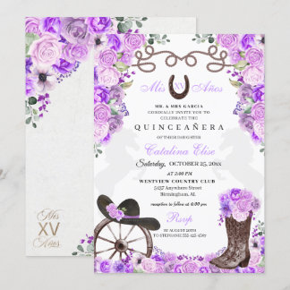 Lilac Western Charra Ranchero Quinceanera Einladung