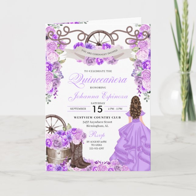 Lilac Western Charro Bi-Fold Quinceanera Einladung (Vorderseite)