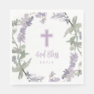 Lilac Wild Blume Wreath & Cross Taufe Gott segne Serviette