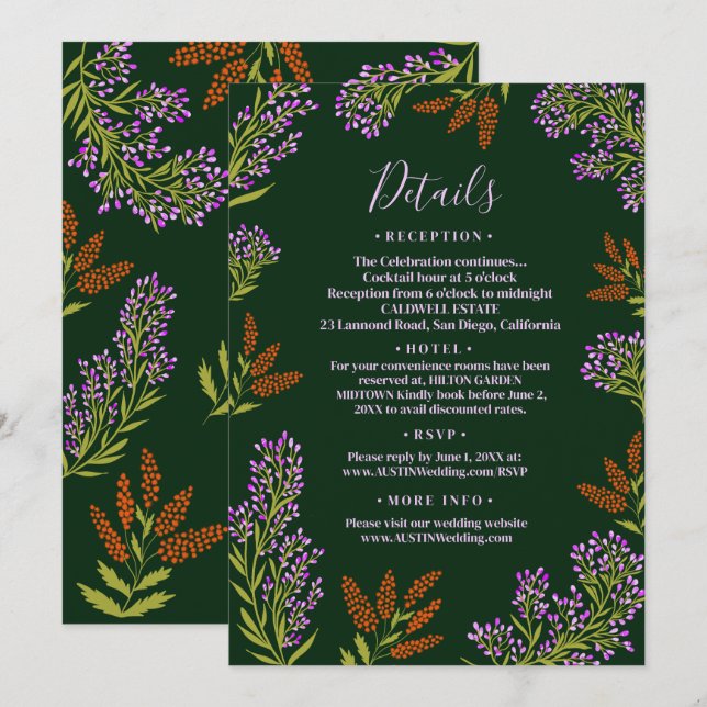 Lilac Wildblume Botanische Hochzeit Detail Einladung (Vorne/Hinten)