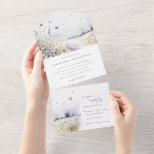 Lilac Wildblume Butterfly Field Landscape Wedding All In One Einladung