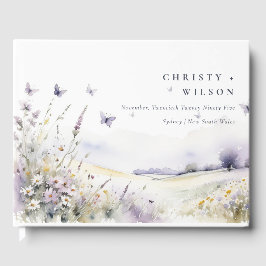 Lilac Wildblume Butterfly Field Landscape Wedding Gästebuch