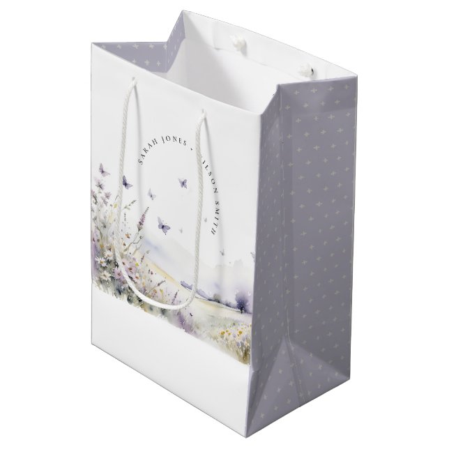 Lilac Wildblume Butterfly Field Landscape Wedding Mittlere Geschenktüte (Vorderseite Schrägansicht)
