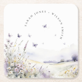 Lilac Wildblume Butterfly Field Landscape Wedding Rechteckiger Pappuntersetzer