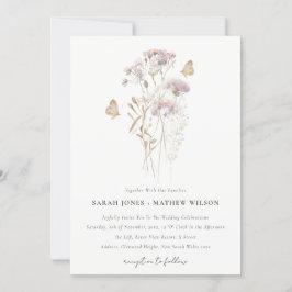 Lilac Wildblume Fern Botanische Wasserfarbenhochze Einladung