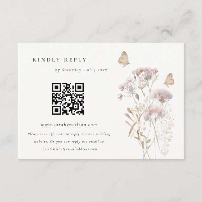Lilac Wildblume Fern Foliage Wedding QR Code UAWG Begleitkarte (Vorderseite)