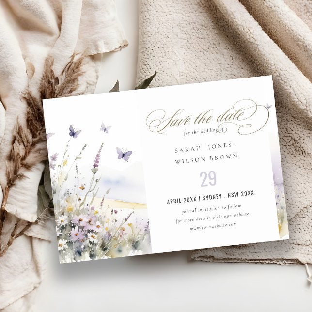 Lilac Wildblume Field Butterfly Landschaft Hochzei Save The Date (Von Creator hochgeladen)