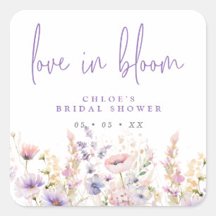Lilac Wildblumen Liebe im Bloom-Brautparty Quadratischer Aufkleber