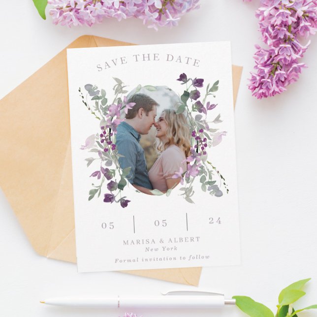 Lilac Wildblumen Oval Frame Wedding Foto Save The Date (Von Creator hochgeladen)