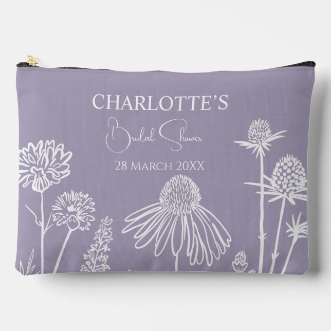 Lilac Wildblumen Sketched Floral Brautparty Zubehörtasche (Vorderseite)