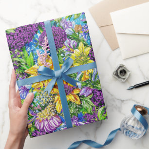 Lilac Yellow Green Garden Blume Muster Geschenkpapier