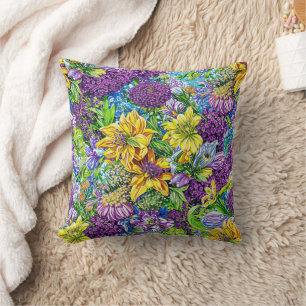 Lilac Yellow Green Garden Blume Muster Kissen