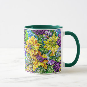 Lilac Yellow Green Garden Blume Muster Tasse