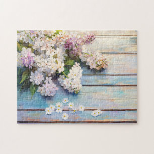 Lilacs and Daisis on Pastel Wood