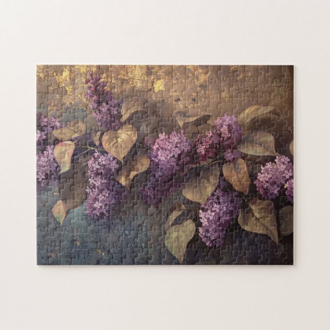 Lilacs auf Gold-Hintergrund-Ölgemälde (Horizontal)