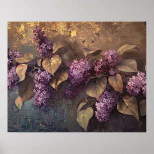 Lilacs auf Gold-Hintergrund-Ölgemälde Poster