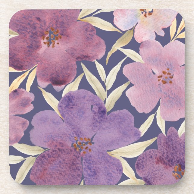 Lilacs auf violettem Aquarell-Hintergrund Getränkeuntersetzer (Vorderseite)