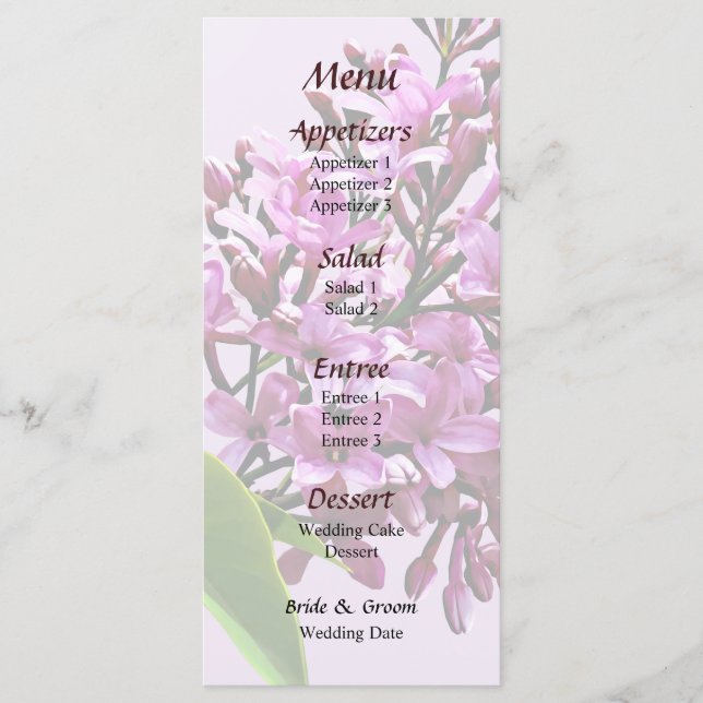 Lilacs Beginnt zum Open Wedding Menu Menükarte (Vorderseite)