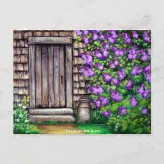 Lilacs by the Barn Original Painting Art Postcard Postkarte