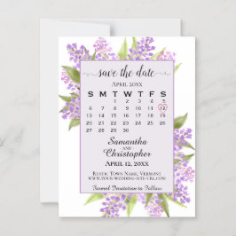 Lilacs & Calendar Lavender Wedding Speichern Sie d Magneteinladung