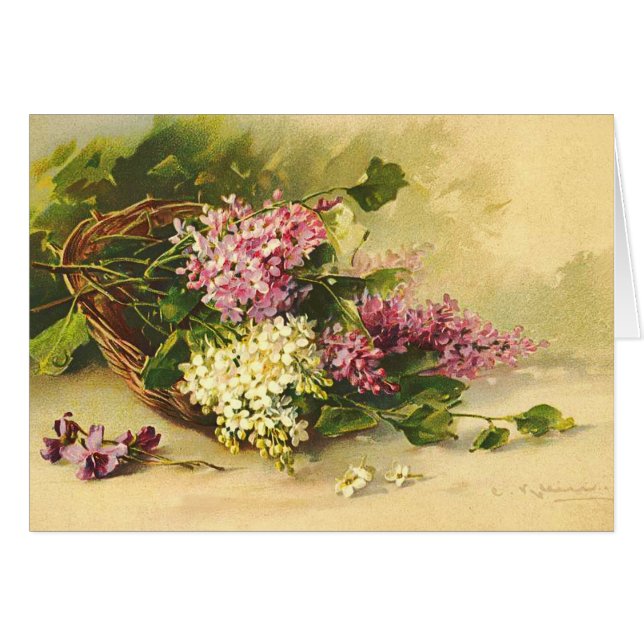 Lilacs dans une carte panier (Devant horizontal)