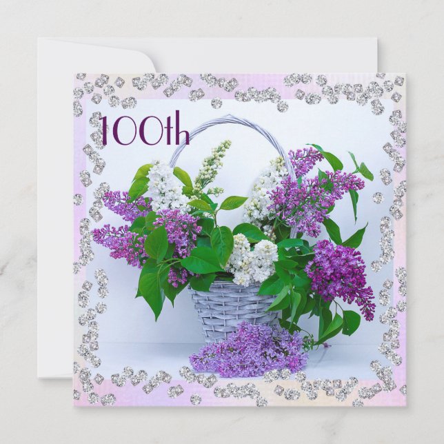 Lilacs & Diamonds 100. Geburtstag Einladung (Vorderseite)
