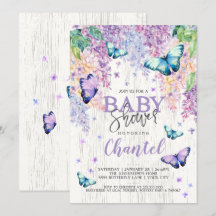 Lilacs et papillon | Invitation baby shower