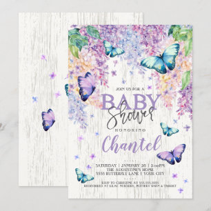 Lilacs et papillon  Invitation Baby shower