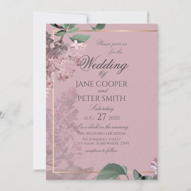 Lilacs floral Wedding Invitation Einladung (Vorderseite)