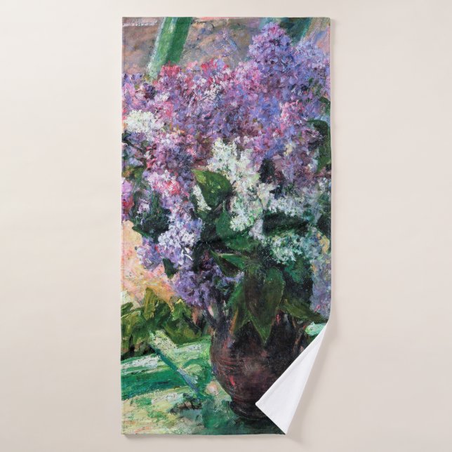 Lilacs in einem Fenster, Mary Cassatt Badehandtuch (Badehandtuch)