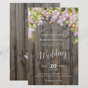 Lilacs & Lights on Wood BUDGET Hochzeit Einladung