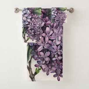 Lilacs Lila Lilac Bush Illustration Badhandtuch Set