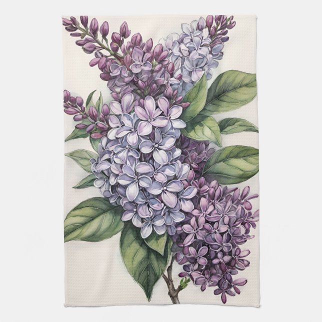 Lilacs Lila Lilac Bush Illustration Geschirrtuch (Vertikal)