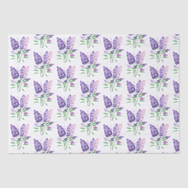 Lilacs Purple Flowers Wasserfarbenes Naturmuster Seidenpapier (Vorderseite)