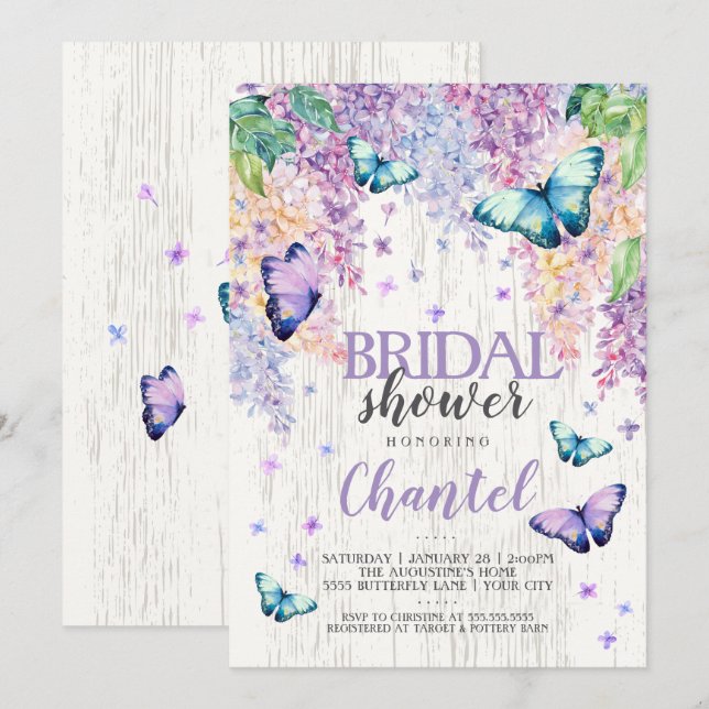 Lilacs und Butterfly | Brautdusche Einladung (Vorne/Hinten)