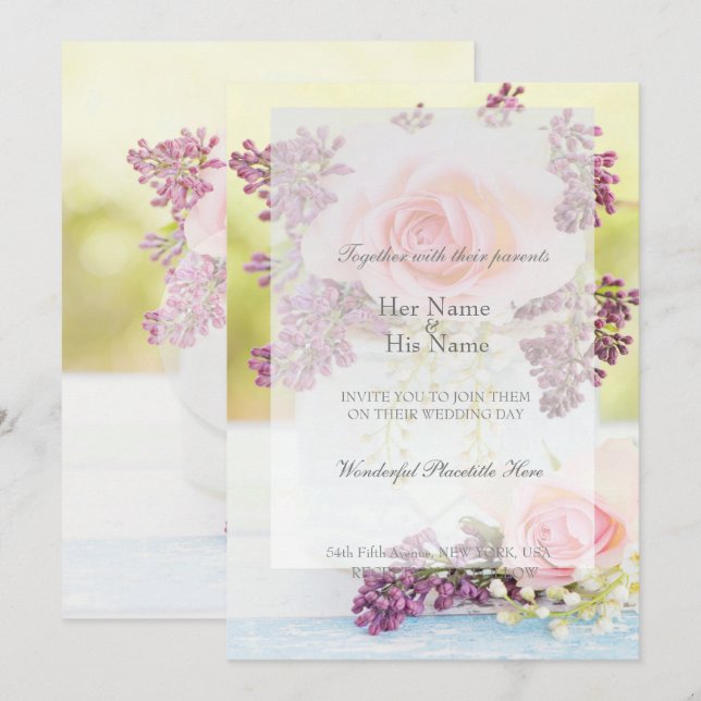 Lilacs und Rose Vintage Wedding Einladung (Vorne/Hinten)