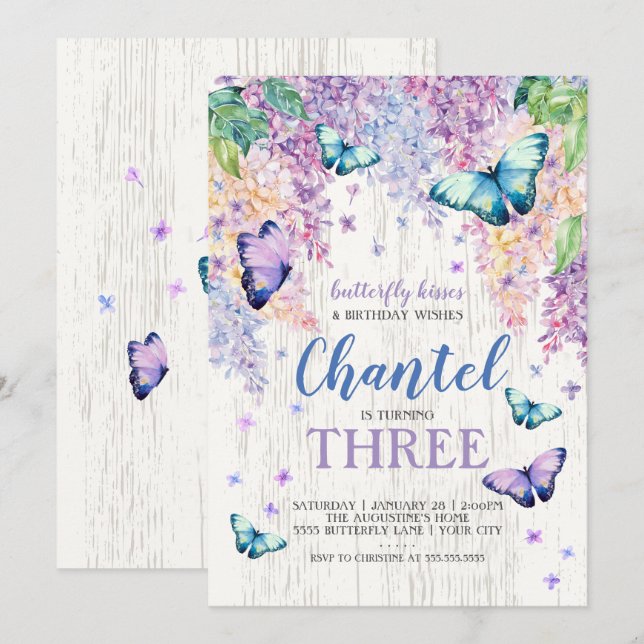 Lilacs und Schmetterling| Einladung zum Geburtstag (Vorne/Hinten)