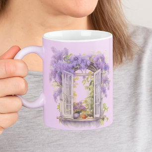 Lilacs Window Blume Lavendelmonogramm Kaffeetasse