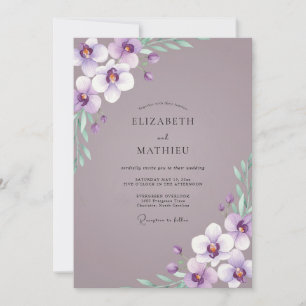 Lilafarbene Orchideen-Hochzeit in gedämpften Tönen Einladung
