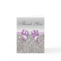 Lilas Faux Nœud Argent Paillettes Merci