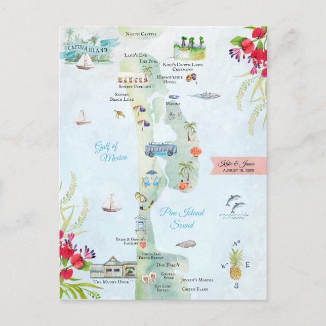 L'île de Captiva | Carte Itinéraire De Mariage De  (Devant)