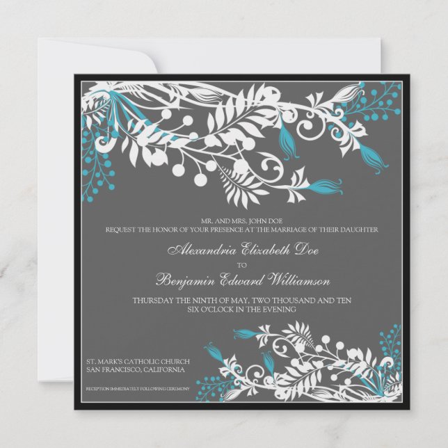 L'île Floral (aqua) Élégante invitation au mariage (Devant)