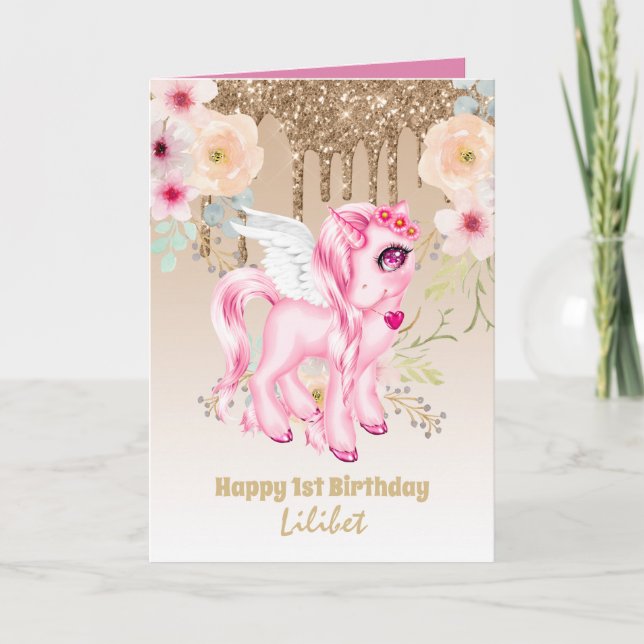 Lilibet 1er Anniversaire Cartes - Princesse Unicor (Devant)