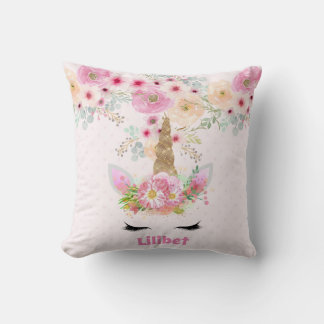 Lilibet nannte Unicorn Face Pink Blume Girls Kissen