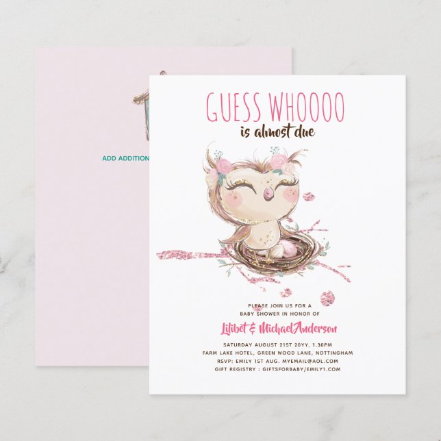 Lilibet Owl Baby Girl Shower (Vorne/Hinten)